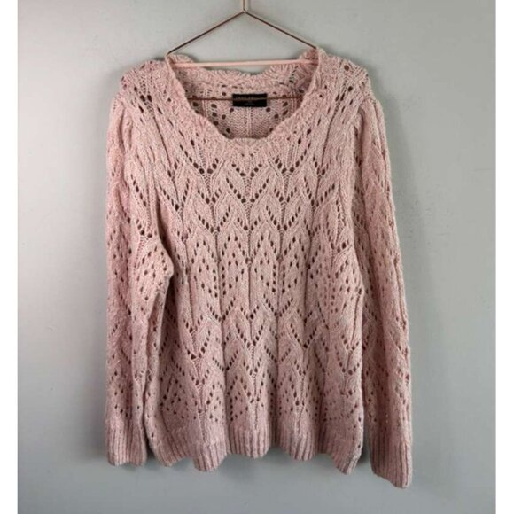 Lane Bryant Women’s Tunic Knit Pullover Open Stitch Sweater Pink Size 18/20 - Picture 5 of 12